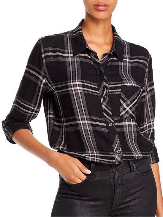 Rails Tops - RAILS Hunter Onyx Slate Blush Metallic Plaid Button DownLarge
